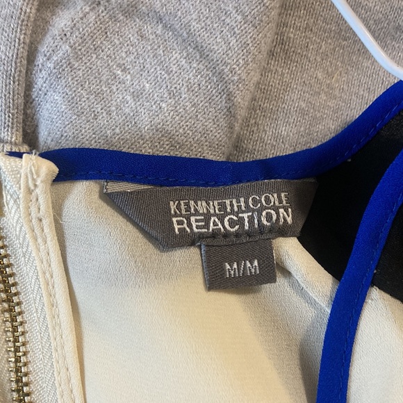 Kenneth Cole Reaction cream with black sleeves royal blue blouse - Picture 3 of 4